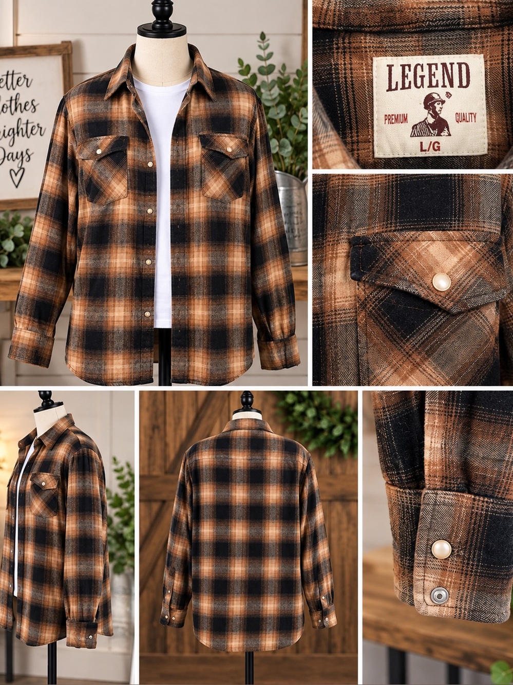 Legend Men's Brown Plaid Button-Down Shirt